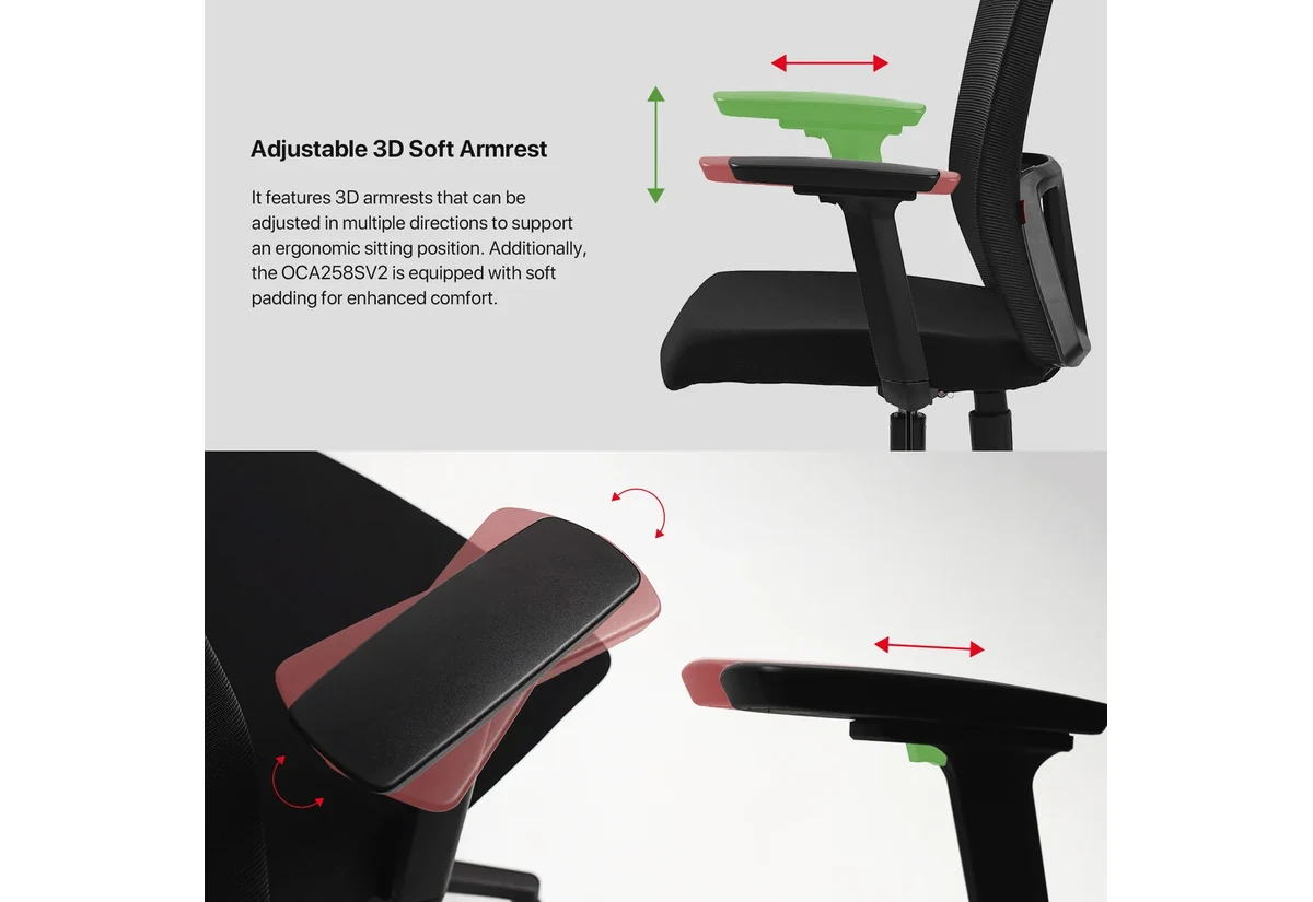 Регулировки 3D-подлокотников Fantech OCA258S V2